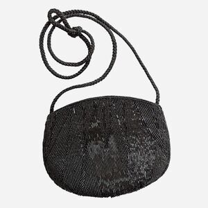 Y&S Vintage Black Beaded Evening Bag - Shoulder Strap